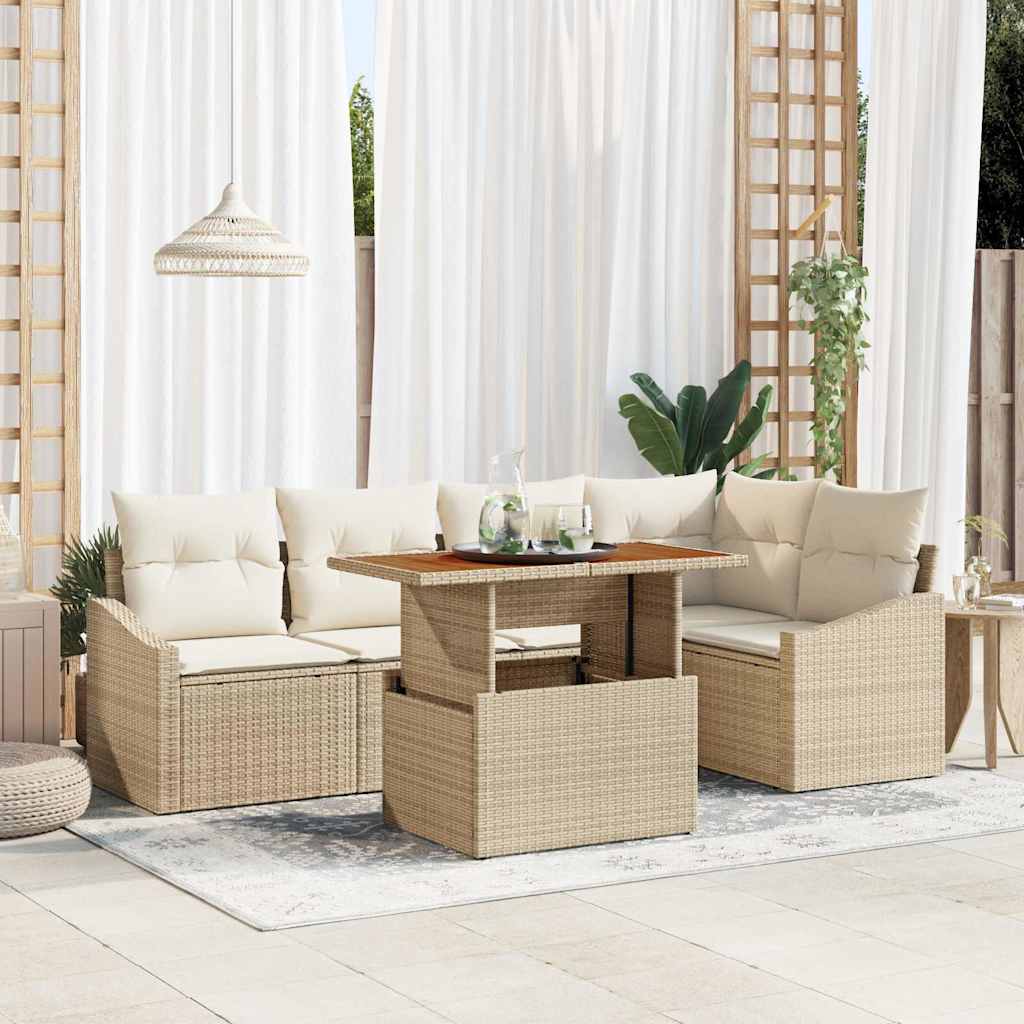 Garten-Sofa-Set mit Speicher 6 pcs Beige Poly Rattan